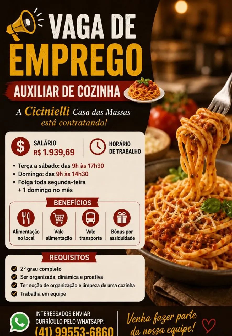 Vaga de emprego auxiliar de cozinha