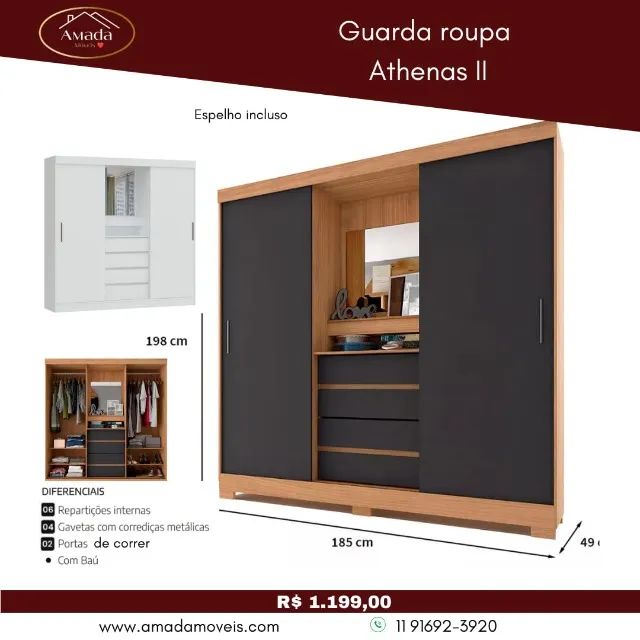 Guarda Roupa Athenas II, a pronta entrega 