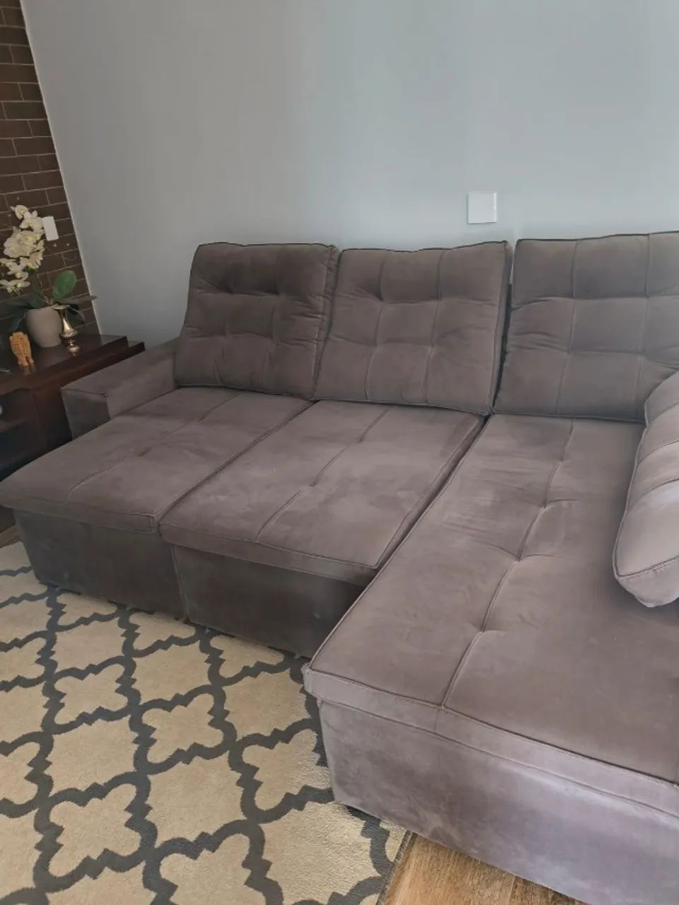 Sofá modular retrátil e reclinável 3 lugares - Suede Cinza - Foto 3