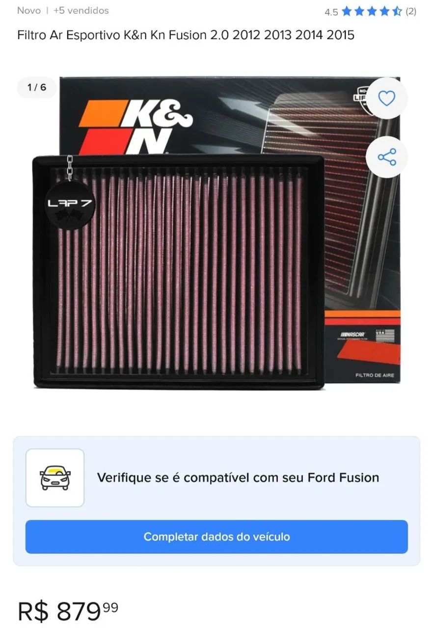 Filtro K&N Ford Fusion 2.0 Ecoboost 2013 em diante - Foto 2