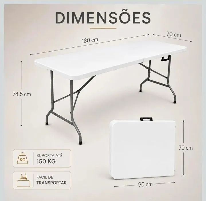 MESA DOBRÁVEL 180 x 70 BRANCA - Foto 5