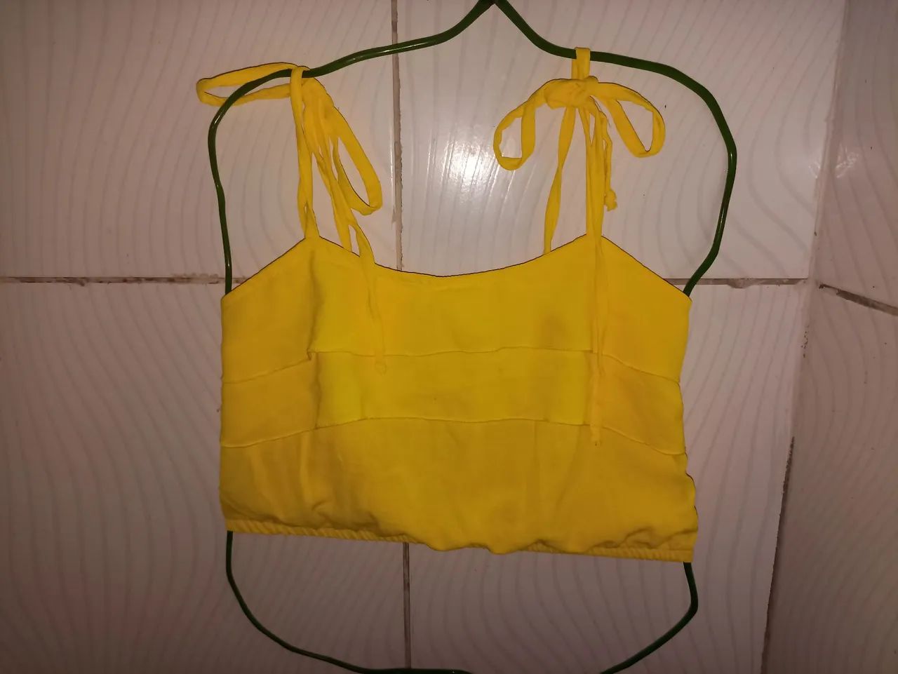  Cropped Alças Finas Amarela Feminino M - Foto 3