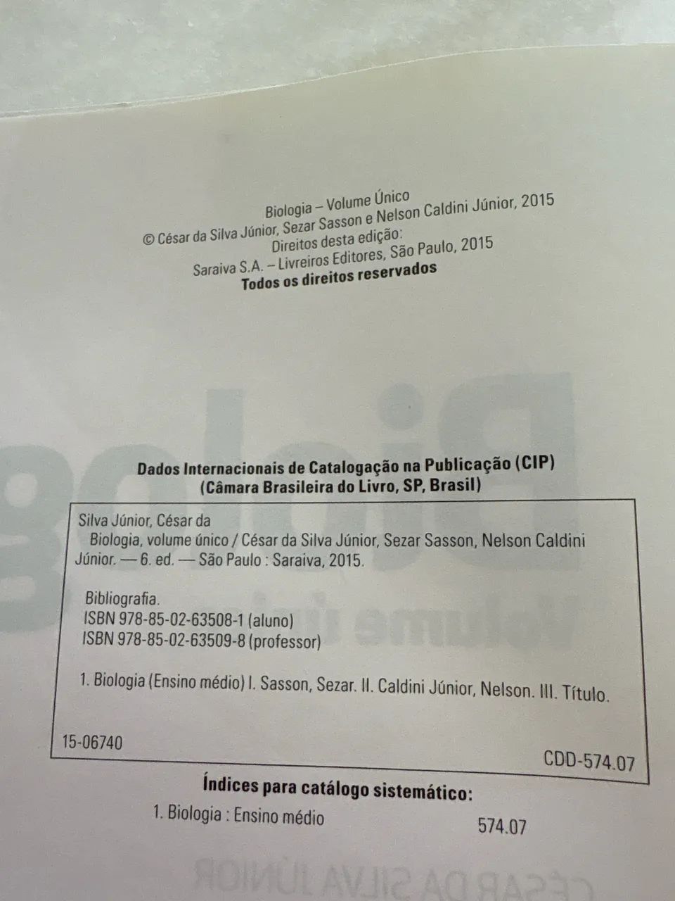 Livro Biologia Volume Único - César, Sezar e Caldini - Excelente Estado - Foto 2