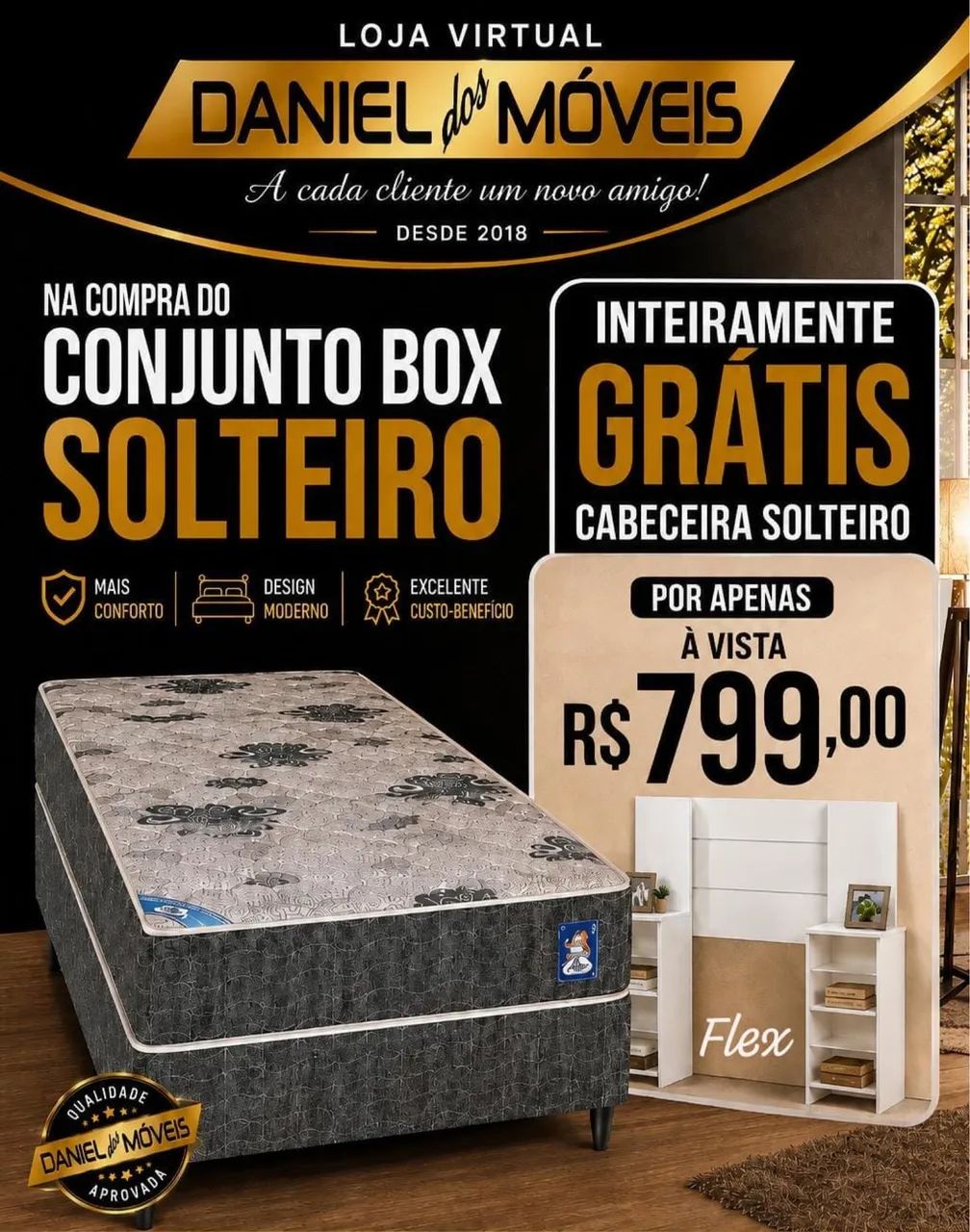 Cama box solteiro brinde cabeceira 