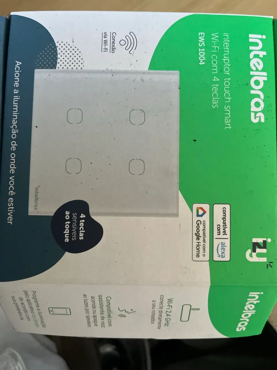 Novo - Interruptor Smart Wi-Fi Touch Alexa Com 4 Teclas EWS 1004 Branco Intelbras