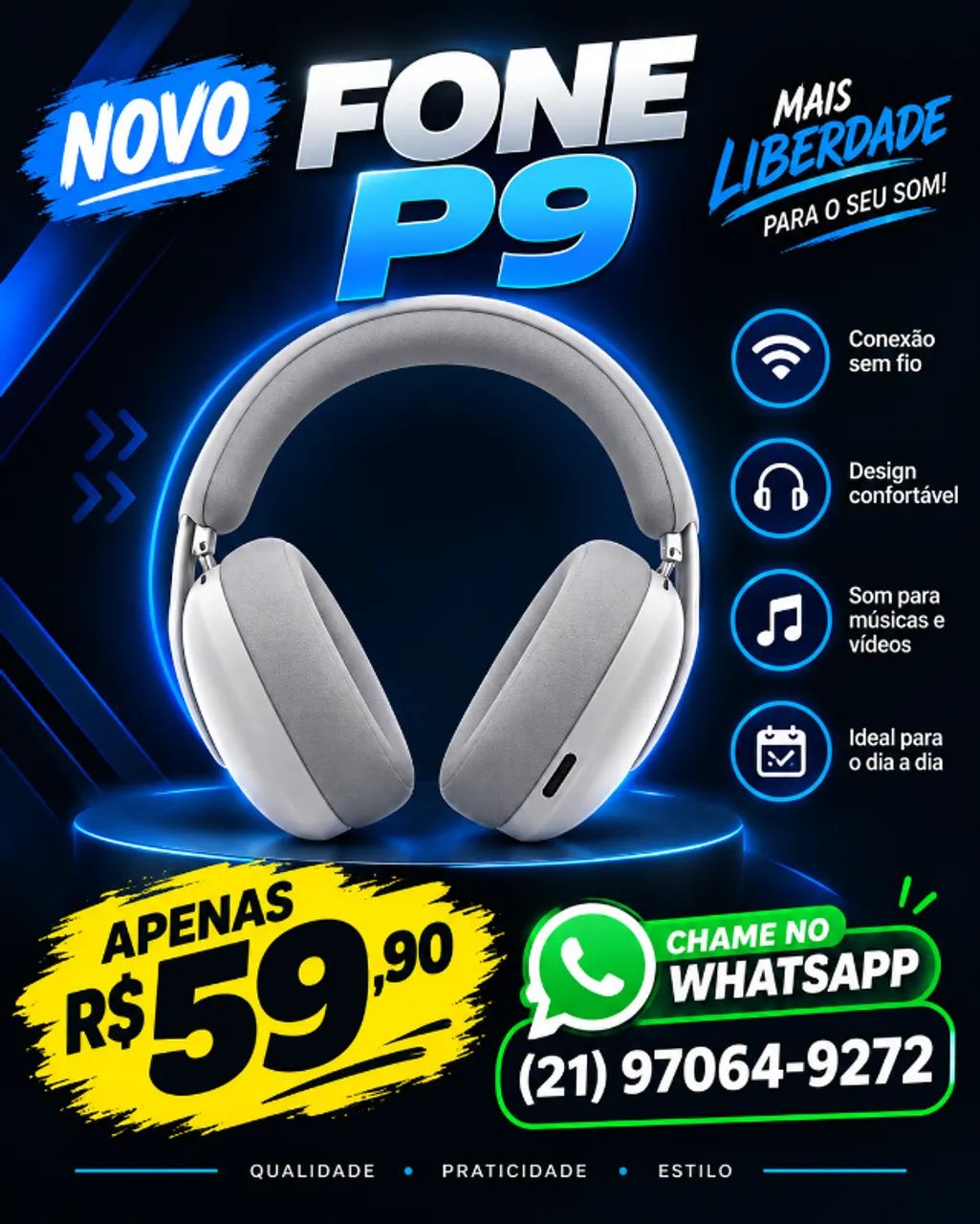 Fone de ouvido bluetooth air P9