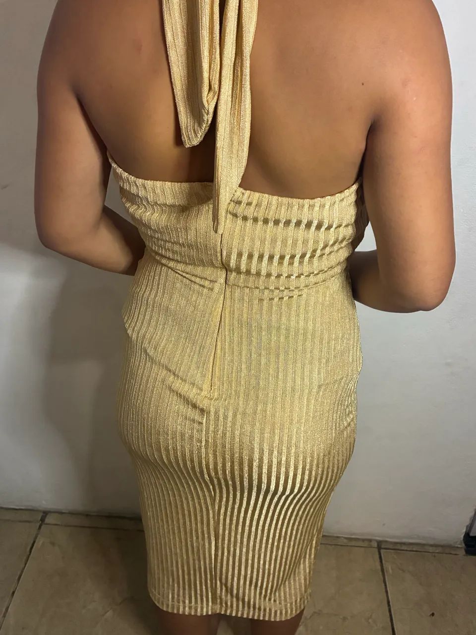 Vestido Botswana Midi transpassado Canelado dourado P - Foto 3