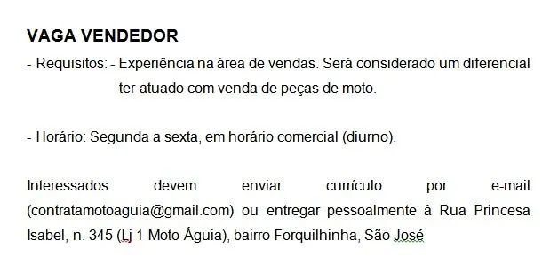 Vendedor - Loja de peças de moto