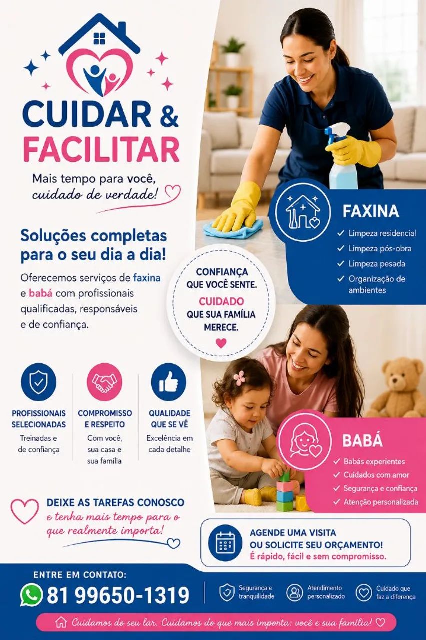 Empresa especializada em faxinas e serviços de babá