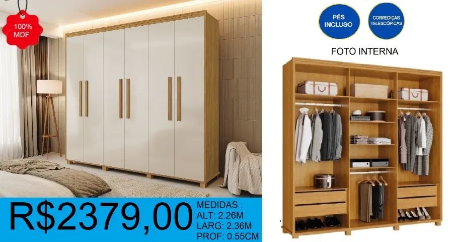 Roupeiro 100% MDF - Entrega e montagem grátis!!  - Foto 3