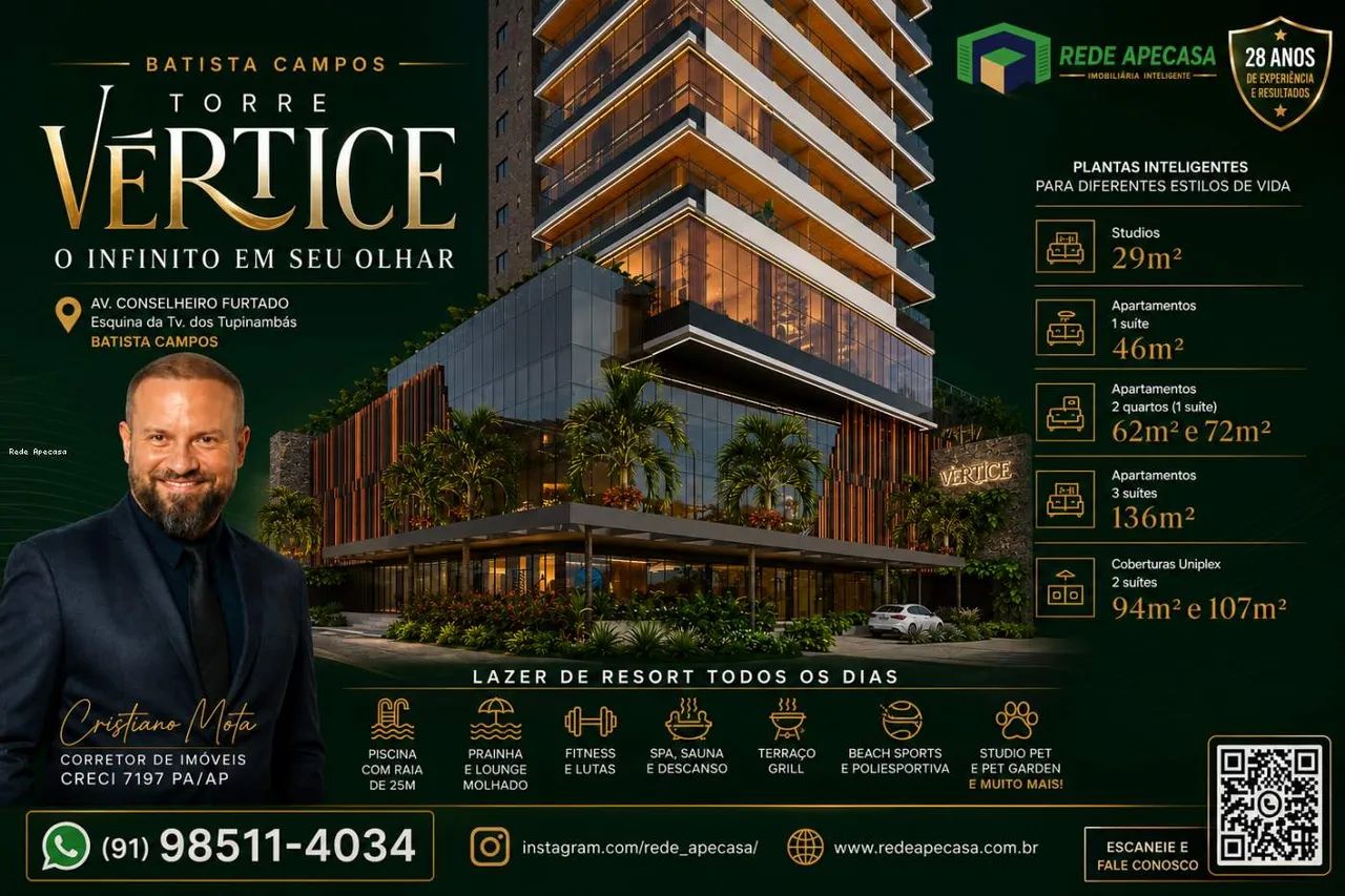 Torre Vértice | Batista Campos em Belém | Studios, Aptos à Venda