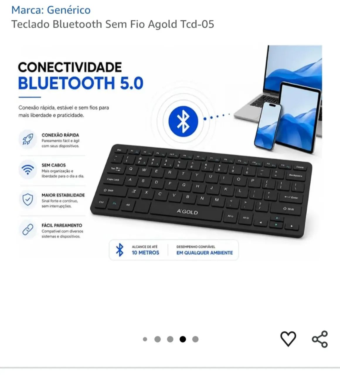 Teclado Bluetooth Sem Fio Agold Tcd-05<br> - Foto 3