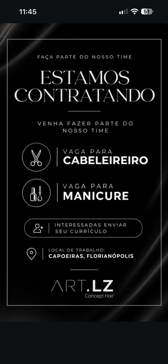 Oportunidade Cabeleireiro e Manicure