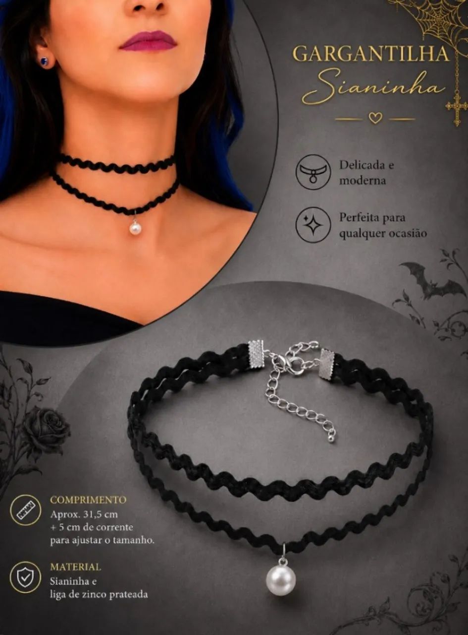 Gargantilha Choker Sianinha Modelo 2.4, Delicada E Ajustável