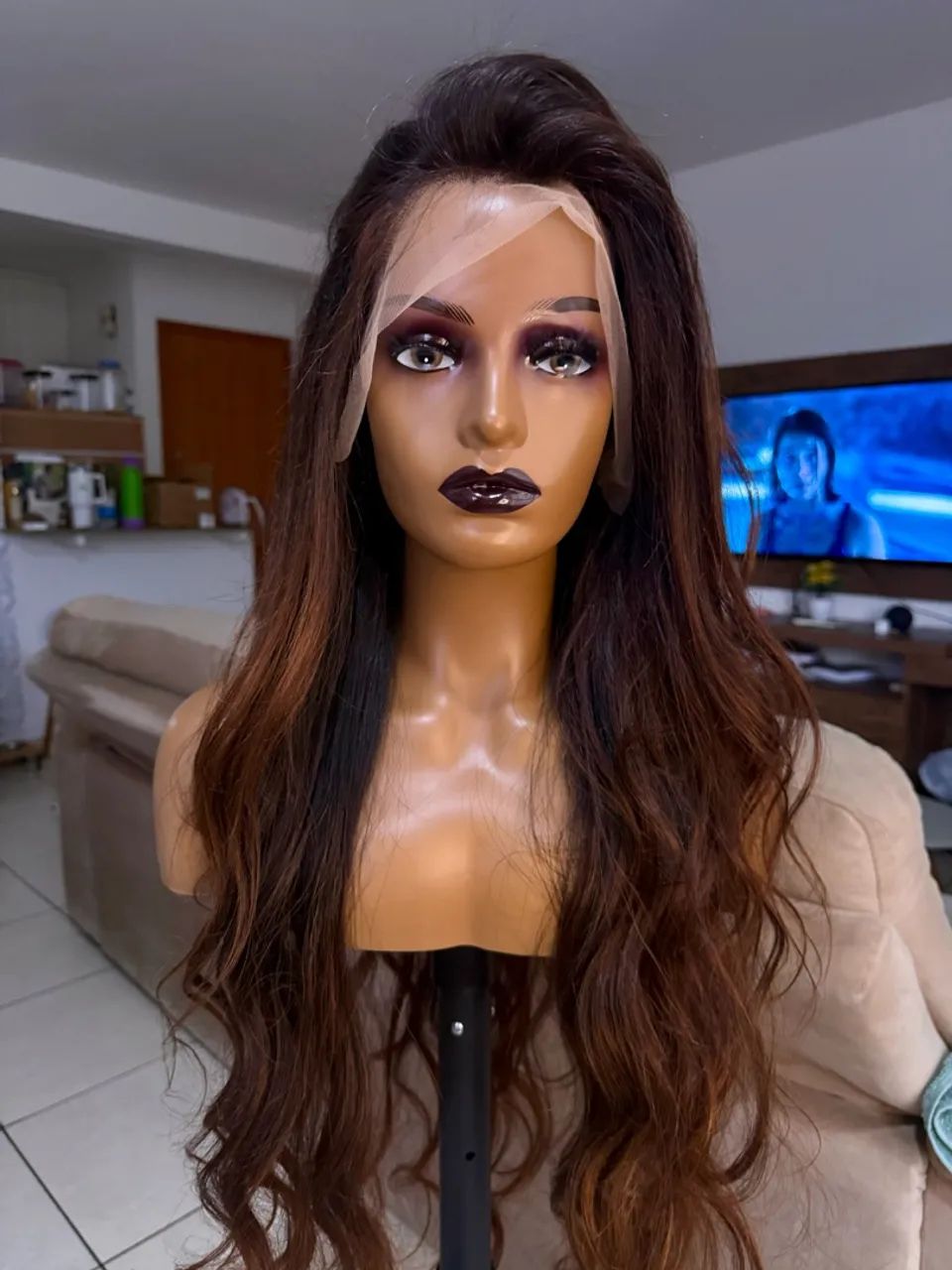 Front lace cabelo humano morena iluminada 80 cm  - Foto 3