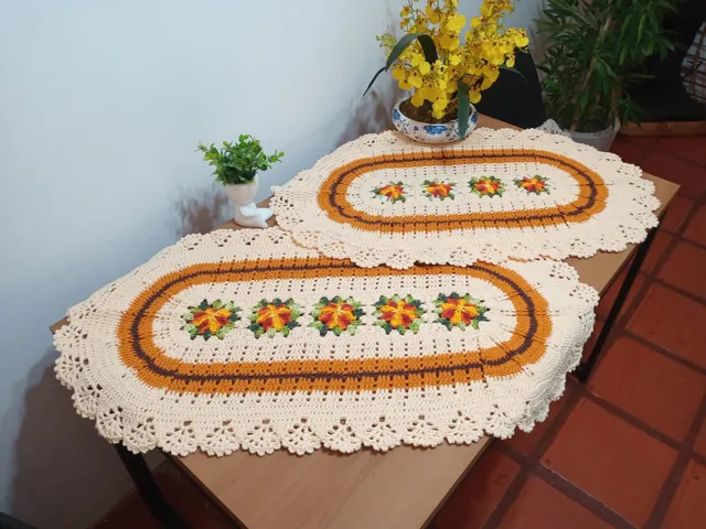 Jogo de Cozinha Crochê com Flores (JC01 Branco/Rosa) - Utilidades