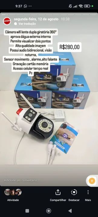 Câmera wifi dupla lente aprova dágua externa interna áudio visão noturna colorida  - Foto 5