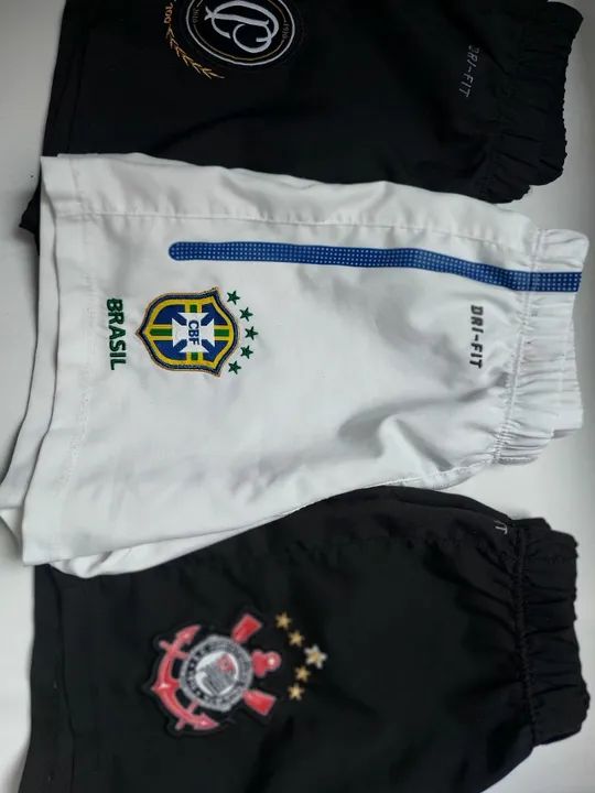Lote c/ 3 Shorts Meninos 6m a 2 Anos- Tam S - Seminovos  escudo  CBF/Corinthians