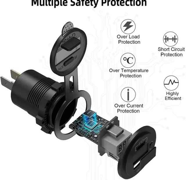 Carregador/Tomada Veicular 48w c/ Voltímetro Led USB/Tipo C PD 3.0 QC 12v/24v - Foto 3