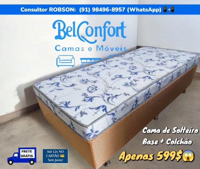 CAMA BOX SOLTEIRO, COLCHÃO DE ESPUMA 