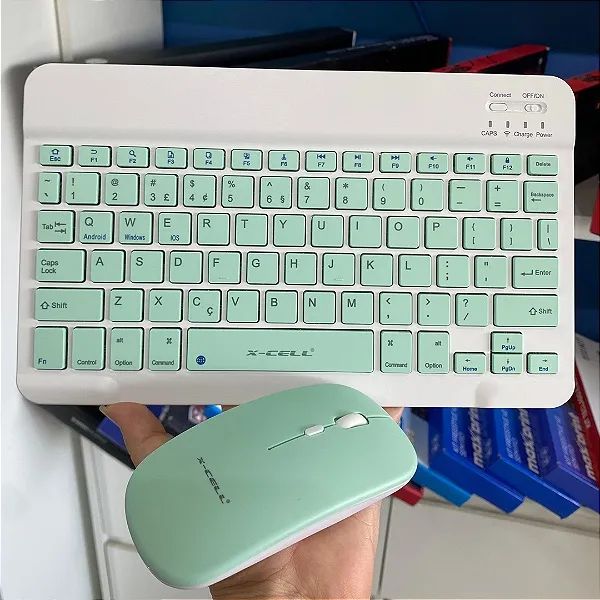 Rechargeable Mini Keyboard and Battery-Powered Bluetooth Mouse Kit, Green - X-Cell64302532245634124