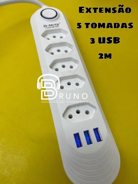 Extensão 5 Tomadas 3 USB 