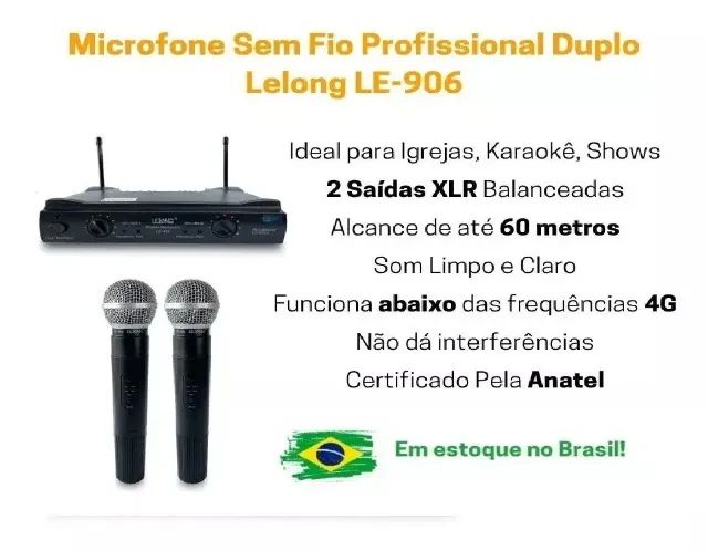 Microfone Duplo Sem Fio UHF Wireless Profissional Le 906 - Lelong - Ideal para Karaoke  - Foto 5