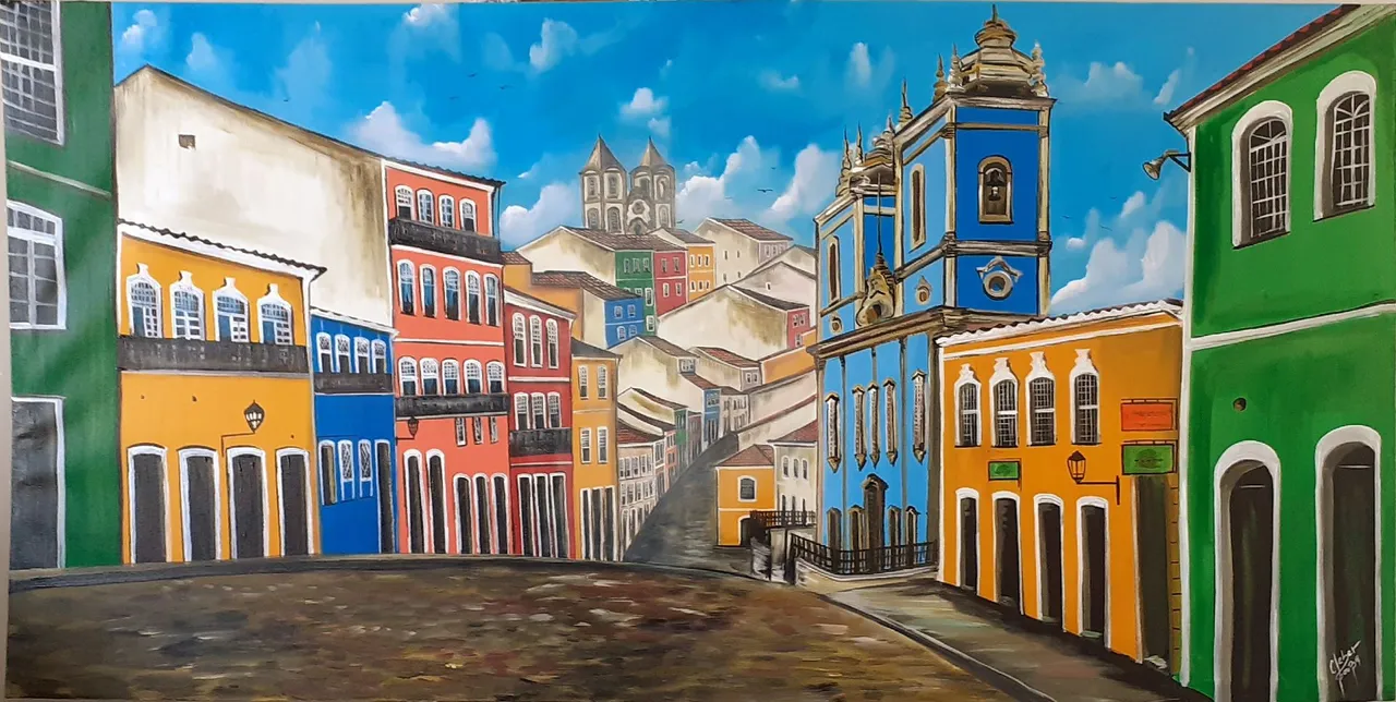 Quadro de pintura a óleo de paisagens urbanas