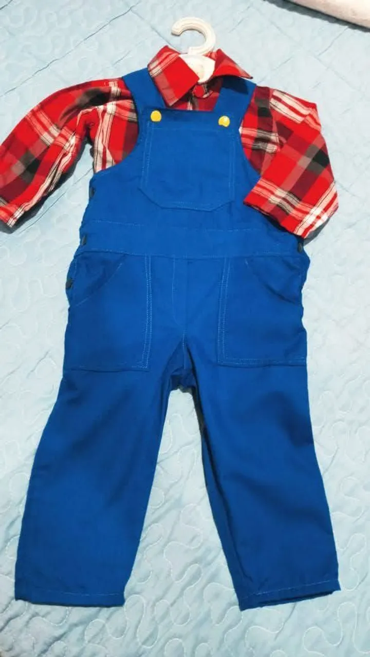 Fantasia Infantil - Macacão Azul e Camisa Xadrez
