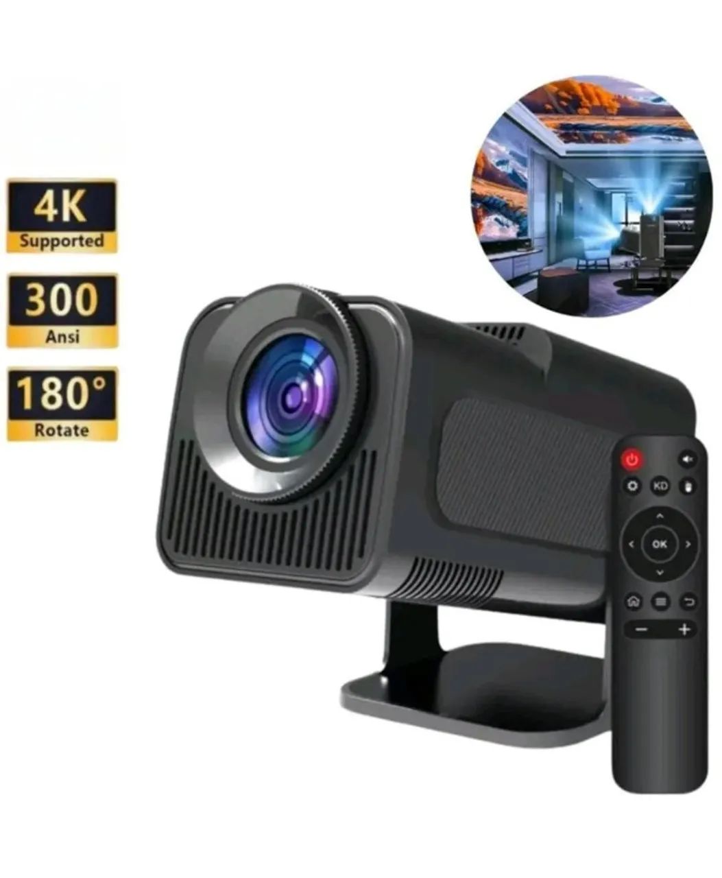 Projetor de Imagem 4K Android 11 SmarTV Wi-Fi 6 Correção Automática da Tela