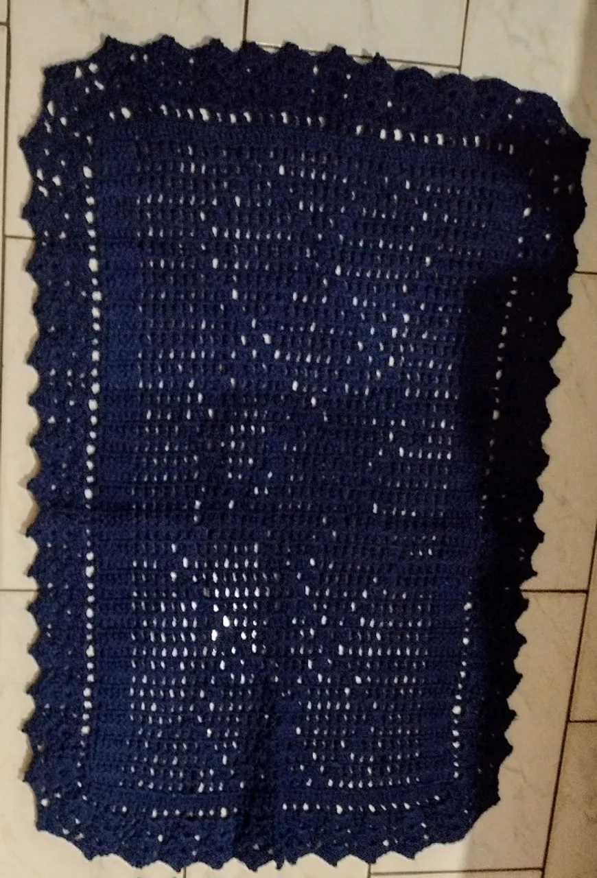 Jogo de tapete de barbante com 3 peças. Cor: Azul Marinho