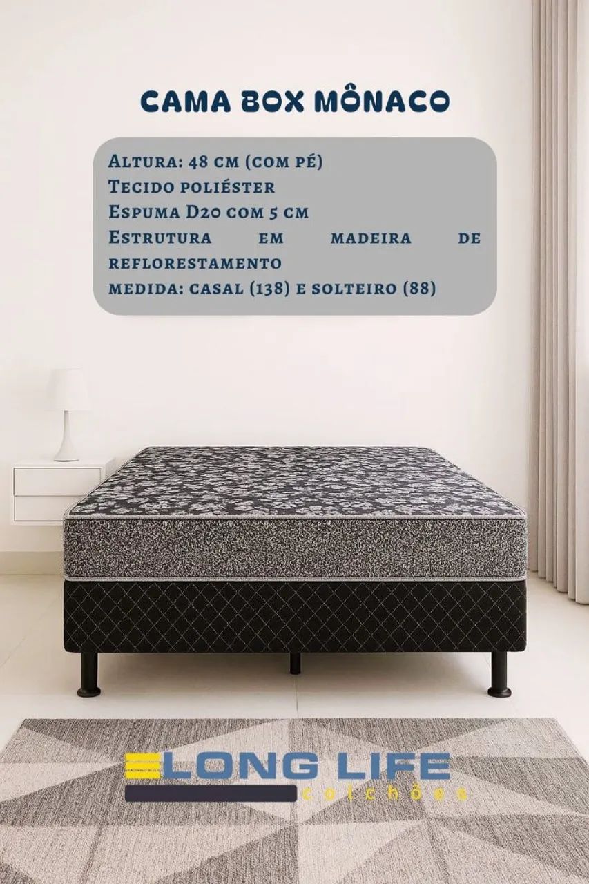 PROMOÇÃO - CAMA BOX MÔNACO SOLTEIRO 88CM - LONG LIFE
