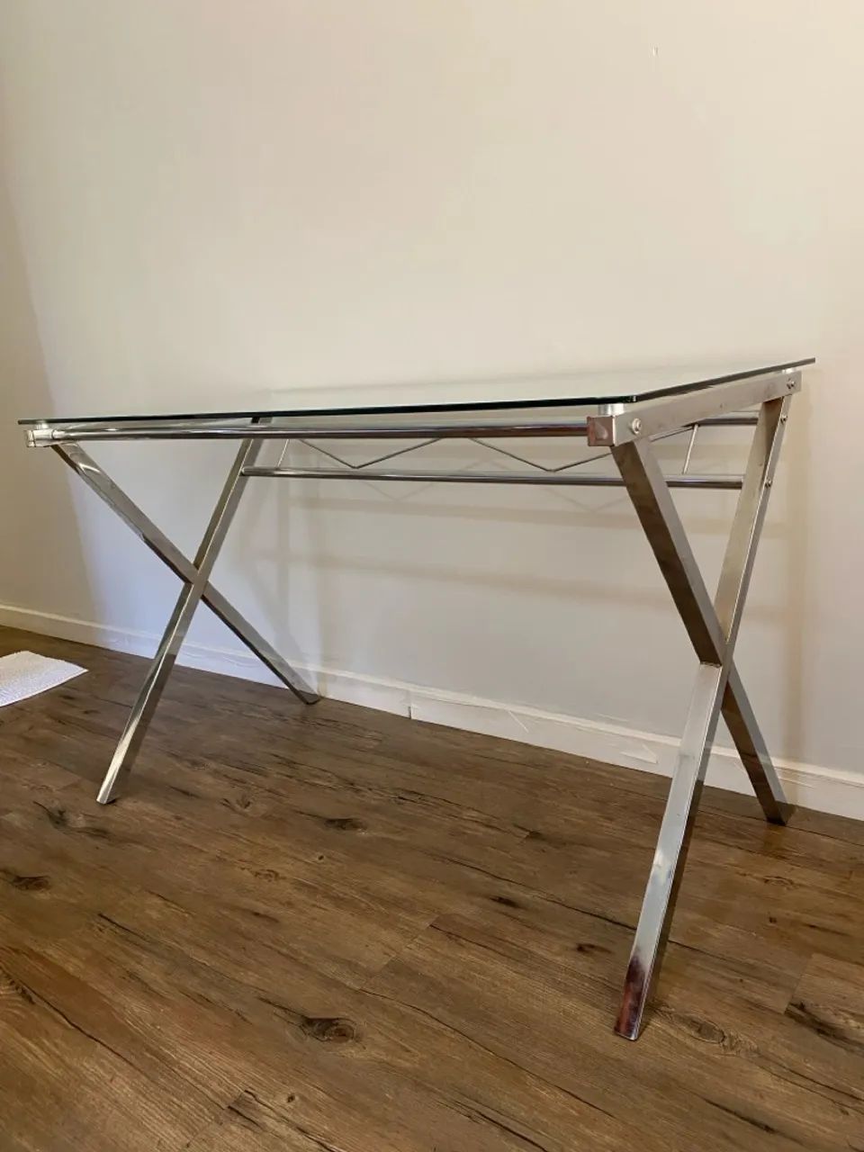 Mesa de Escritório em Vidro e Aço Inoxidável