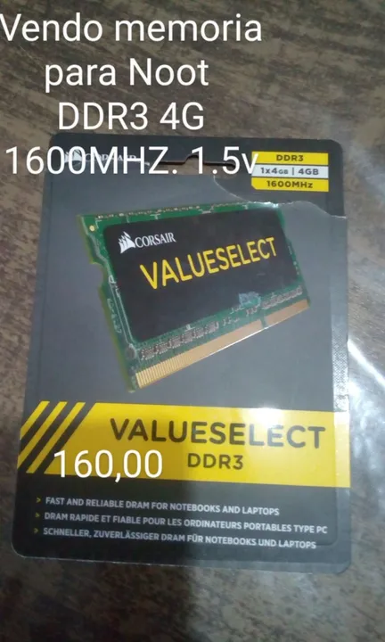 Vendo memória para Noot DDR3 4G 1600MHZ. 1.5v