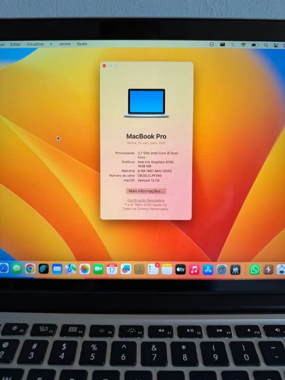 MacBook Pro retina 2015 a1502 8gb de ram 256gb intel core i5