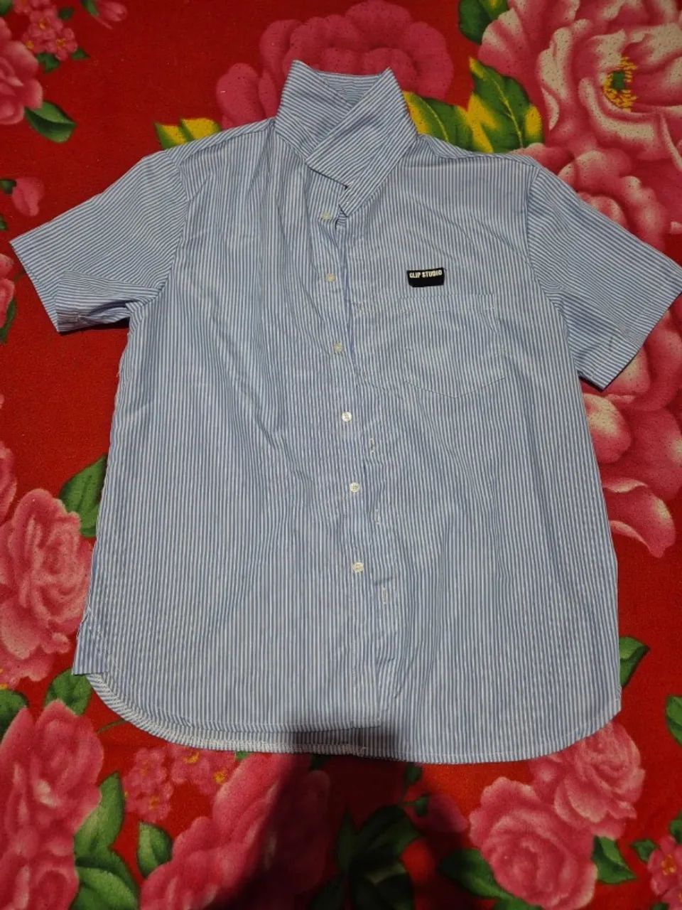 Camisa Azul com listras pequenas tamanho M