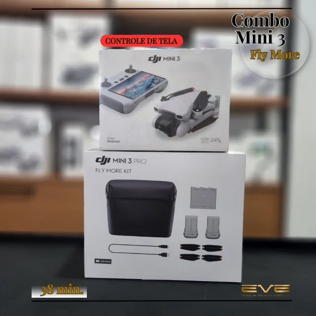 Combo Dji mini 3, 38min. Controle RC - Tela (Sem sensores)!