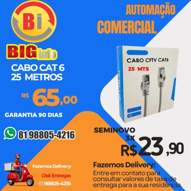 Cabo Internet CAT 6 Alta Velocidade 25 Metros Tipo  Rj45