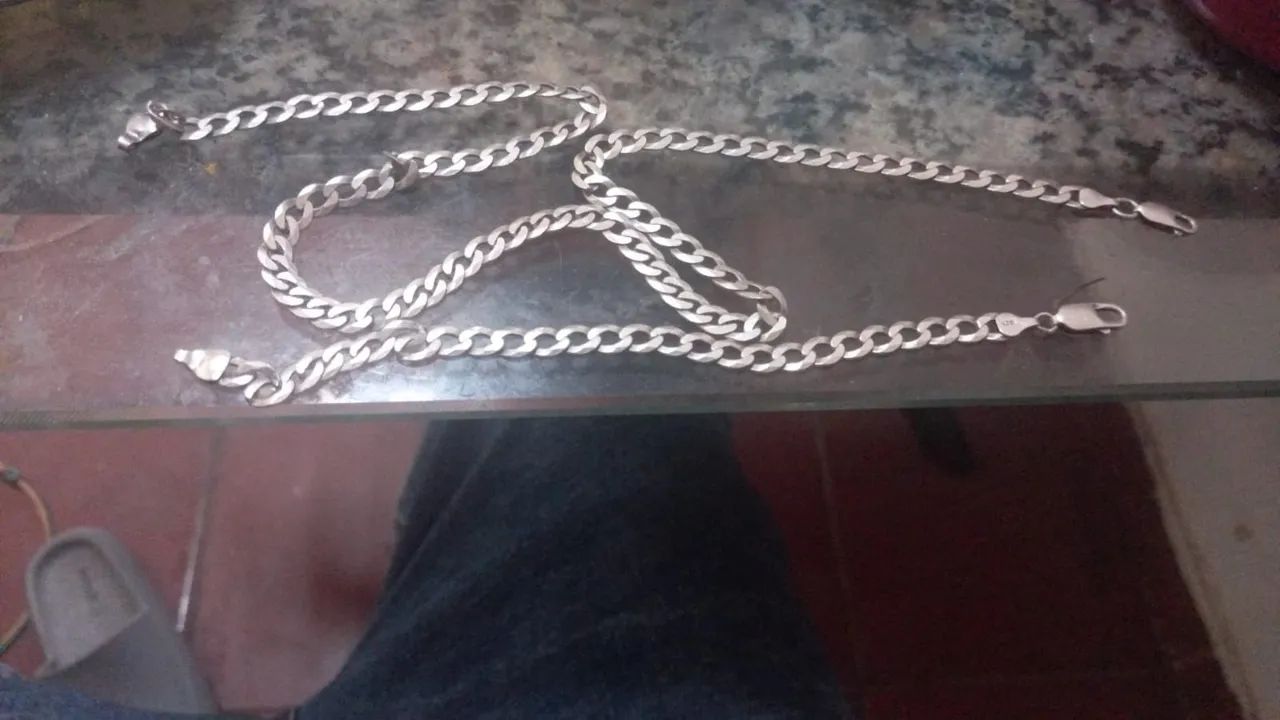 Pulseira e corrente de prata puro 18 cm