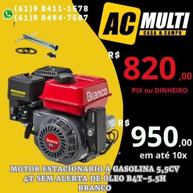 Motor estacionario à Gasolina 5,5CV 4T sem Alerta de Óleo B4T-5.5h Branco