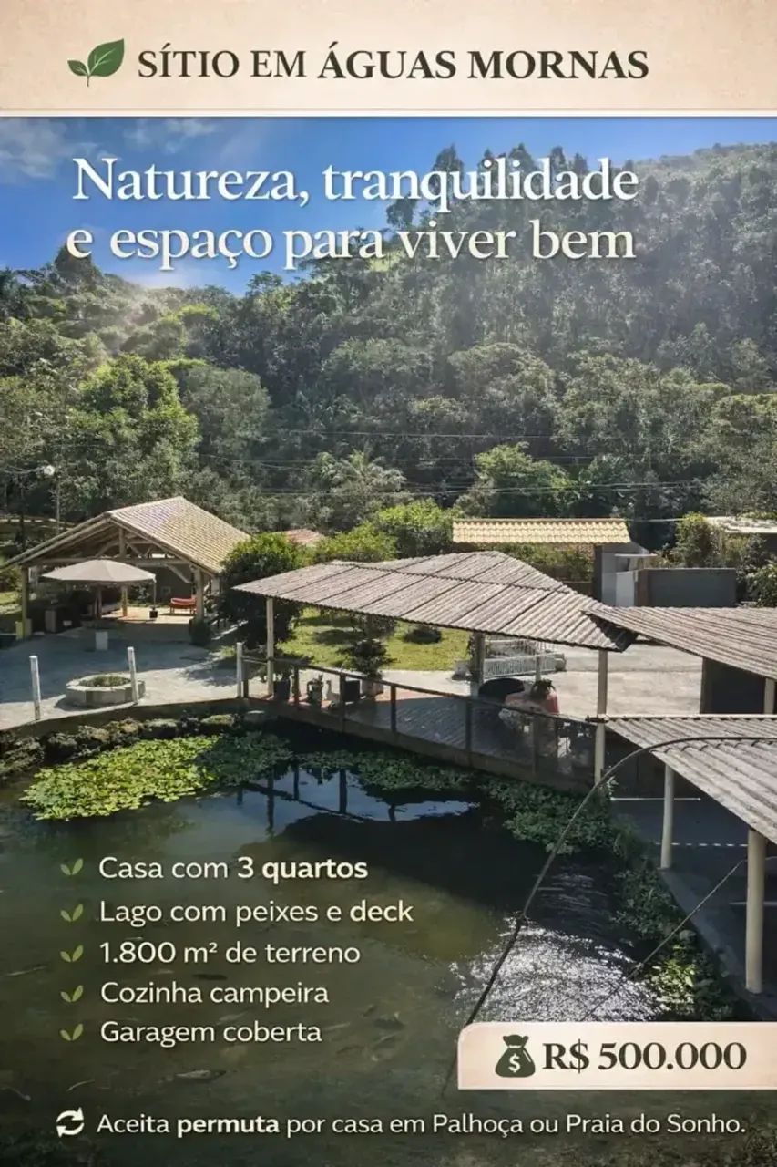 Sítio com casa em Águas Mornas  ótima localização e fácil acesso. Ideal p quem quer tranqu