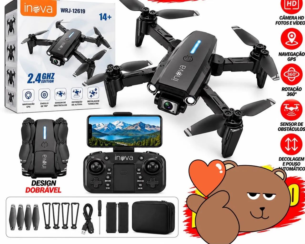 Drone dobrável com câmera HD