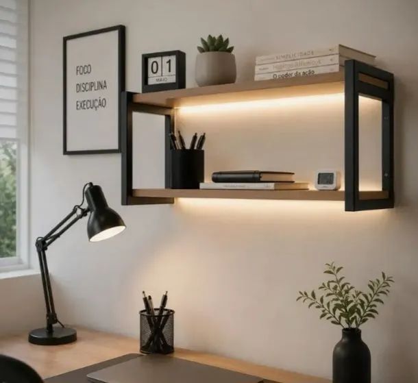Prateleiras industriais suspensa com led.