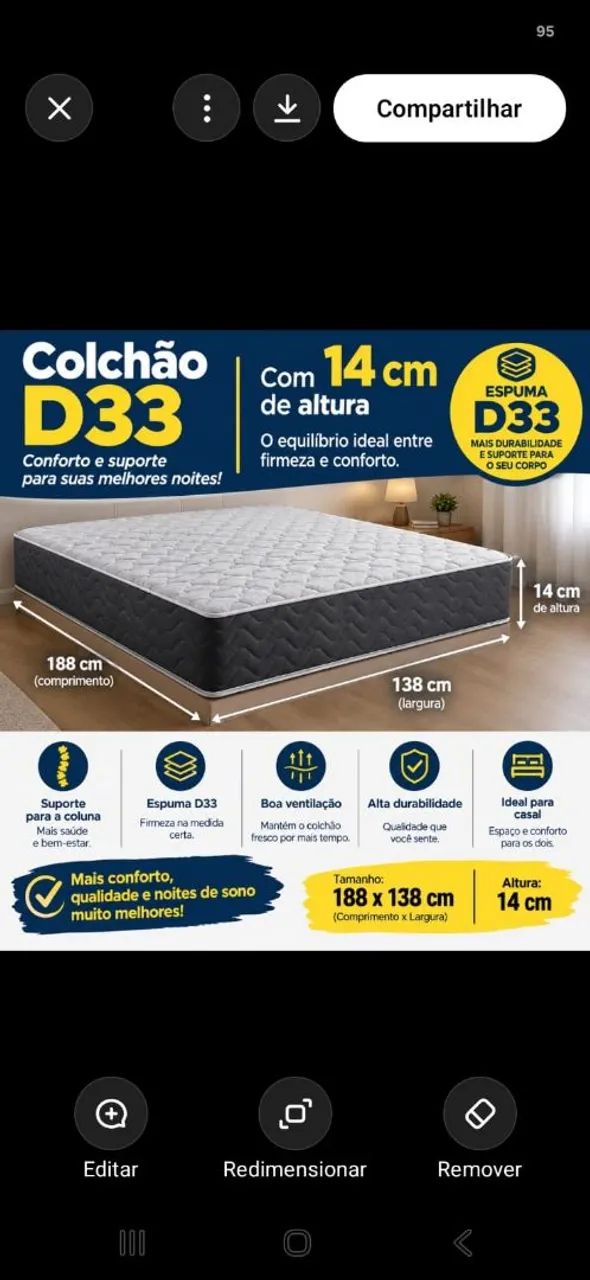 Colchão D33 com 14 cms medindo 188x138 