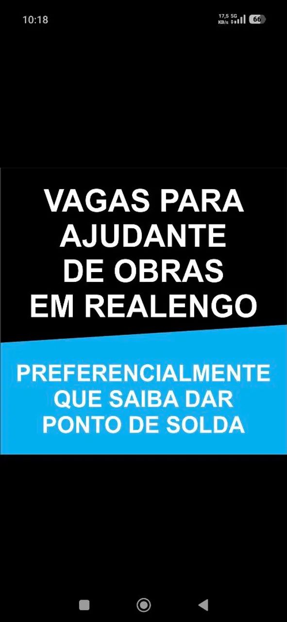 VAGAS PARA AJUDANTE DE OBRA