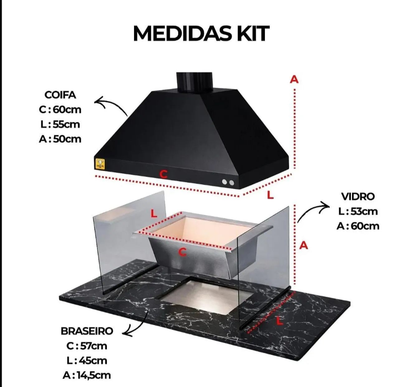 Kit Churrasqueira Gourmet 60cm Completa com Coifa e Vidros - Foto 4