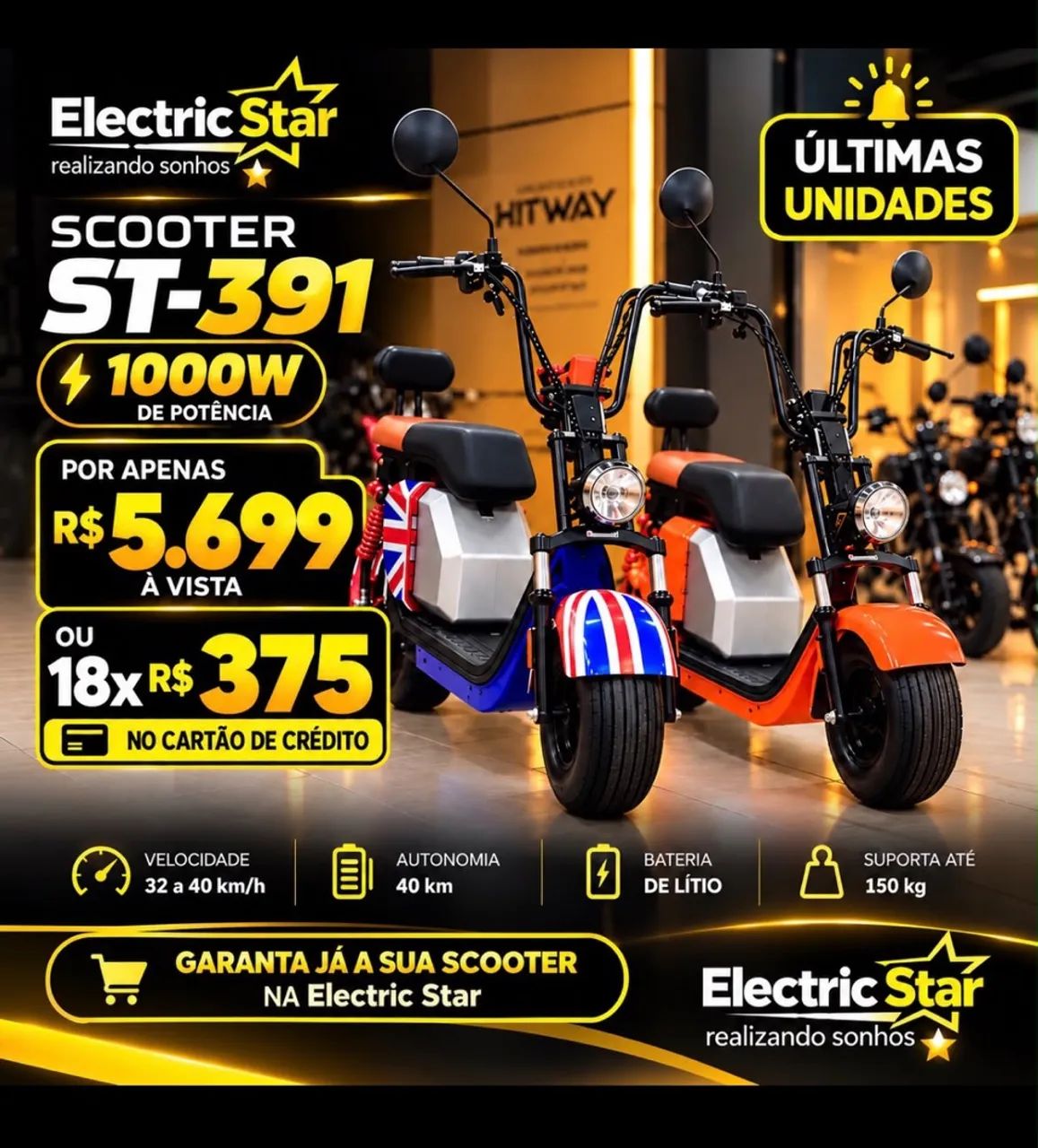 Scooter elétrica St-391 1000W