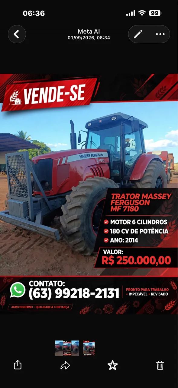 VENDO TRATOR MF 7180!