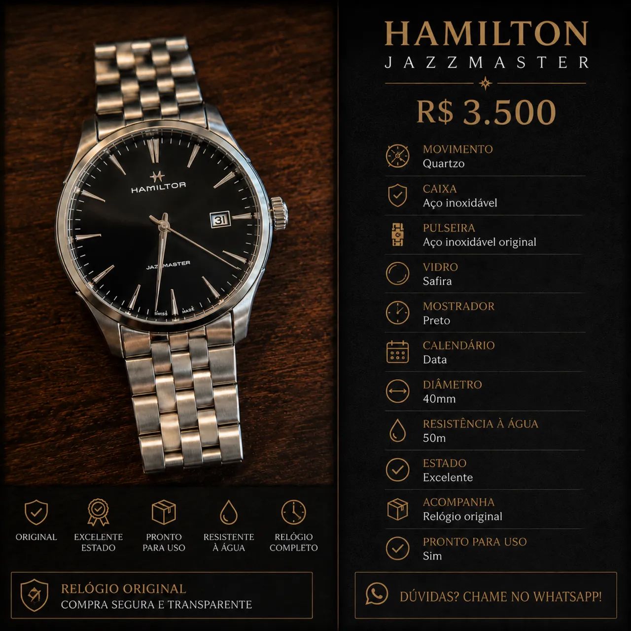 Relógio Hamilton Jazzmaster Quartz