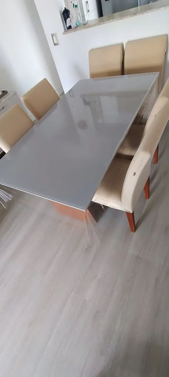 Mesa de Jantar de Madeira com 6 e Tampo de vidro  - Foto 2